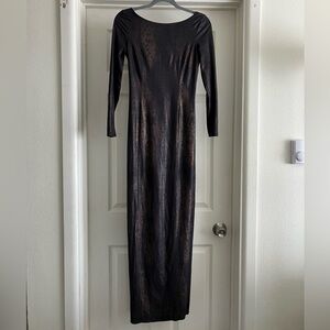 Bebe Coppertail Full Length Brown/Black/Gold Snakeskin Pattern Formal Dress